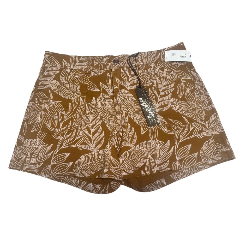 Supplies by union bay Womens Shorts Brown W Palm Tree Print Casual 12 NWT